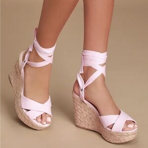 NIB Lulu’s Esme Blush Lace-Up Espadrille Wedges 6.5